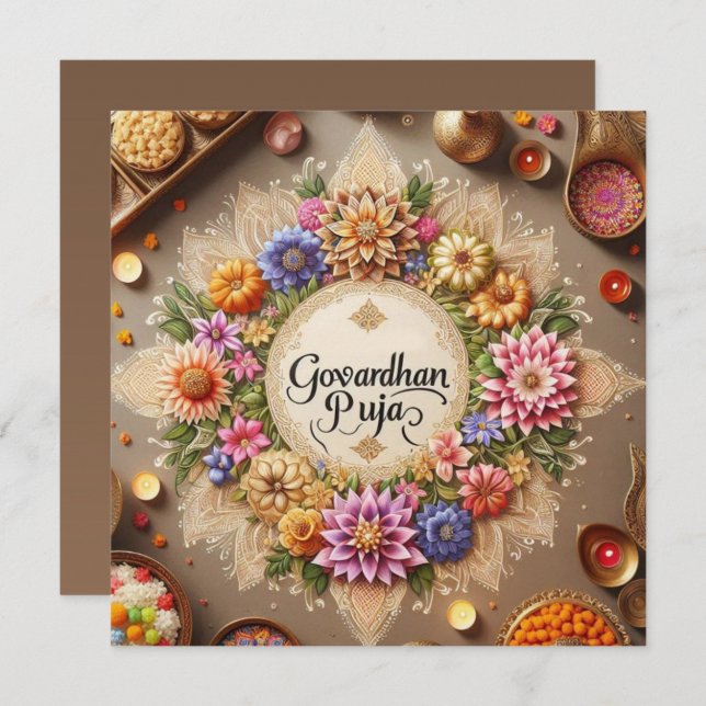 Cartão Happy Govardhan Puja (Frente/Verso)