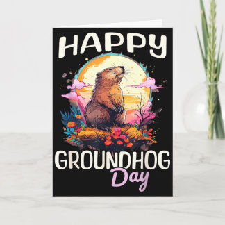 Cartão Happy Groundhog Day Cute Vintage Art Graphic Women