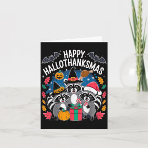 Cartão Happy Hallothanksmas Raccoon Halloween Feliz Chris