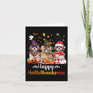 Cartão Happy Hallothanksmas Shih Tzu Cristo de Dia das Br