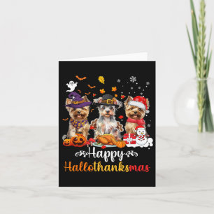 Cartão Happy Hallothanksmas Yorkshire Dog Halloween Chris