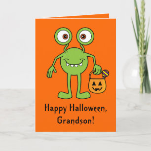 Cartão Happy Halloween Grandson Cute Monster Card