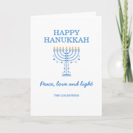 Cartão Happy Hanukkah Blue and White Menorah