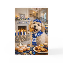 Happy Hanukkah Dog Card – Playful Golden Doodle