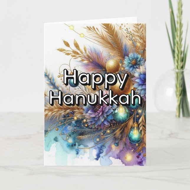 Cartão Happy Hanukkah Greeting Card - Blue Gold Abstract  (Frente)