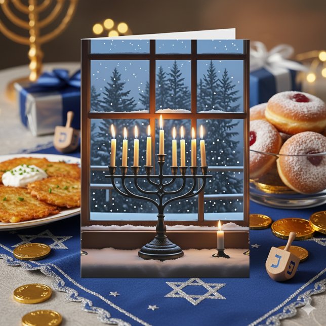 Cartão Happy Hanukkah Menorah | Eight Nights of Peace  (Criador carregado)