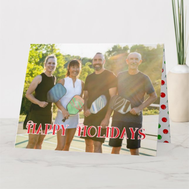 Cartão Happy Holidays Pickleball Family Photo Personalize (Frente)