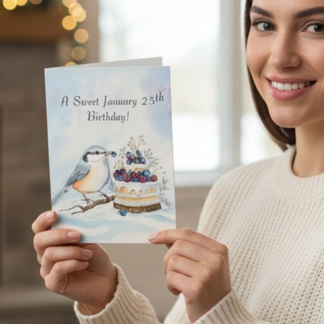 Cartão Happy January 25th Birthday Nuthatch Bird (Criador carregado)