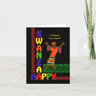 Cartão Happy Kwanzaa, Colorful Dancing Woman, Patterns