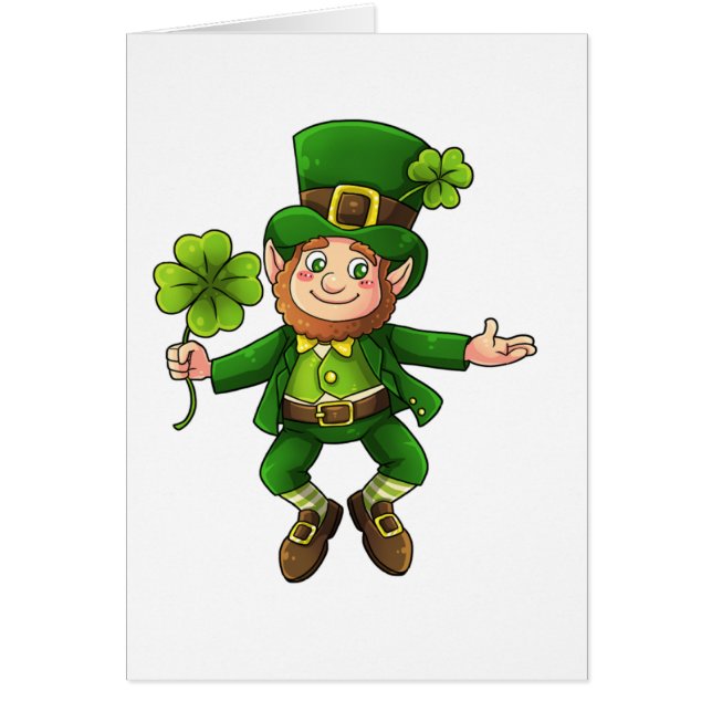 Cartão Happy Leprechaun e Shamrock (Frente)