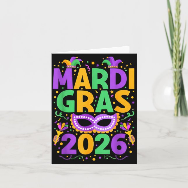 Cartão Happy Mardi Gras 2026 Costume New Orleans Matching (Frente)