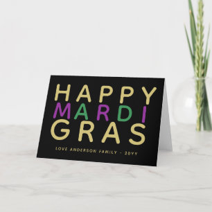 Cartão Happy Mardi Gras Purple Green Gold Personalized