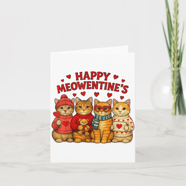 Cartão Happy Meowentines Cute Valentine Cats Love Men Wom (Frente)