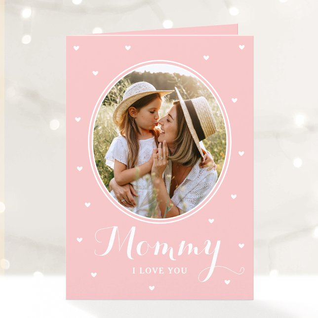 Cartão Happy Mother's Day Custom Photos Script Pink Cute (Criador carregado)
