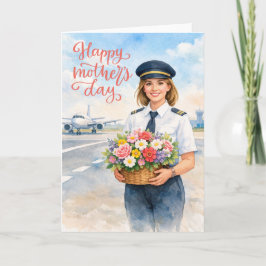 Cartão Happy Mother's Day on the runway for pilot