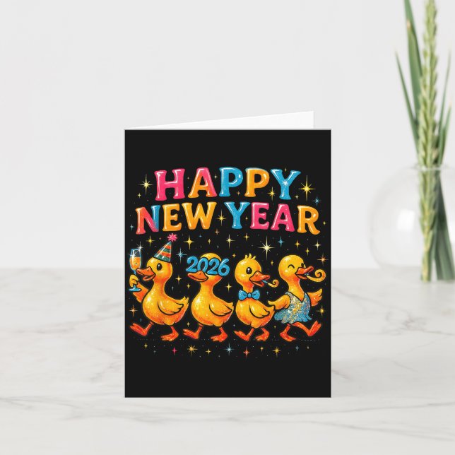 Cartão Happy New Year 2026 Cute Duck Party Gift  (Frente)