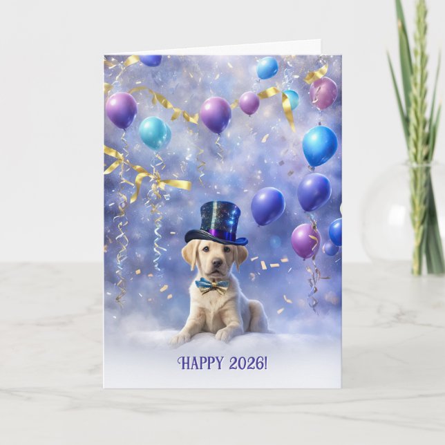Cartão Happy New Year 2026 Cute Yellow Labrador Retriever (Frente)