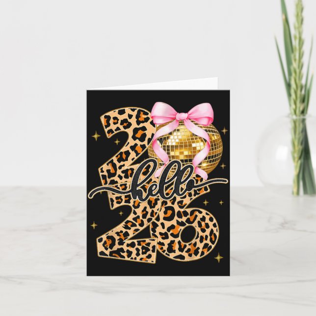 Cartão Happy New Year 2026 Disco Ball Bow New Year's Eve  (Frente)