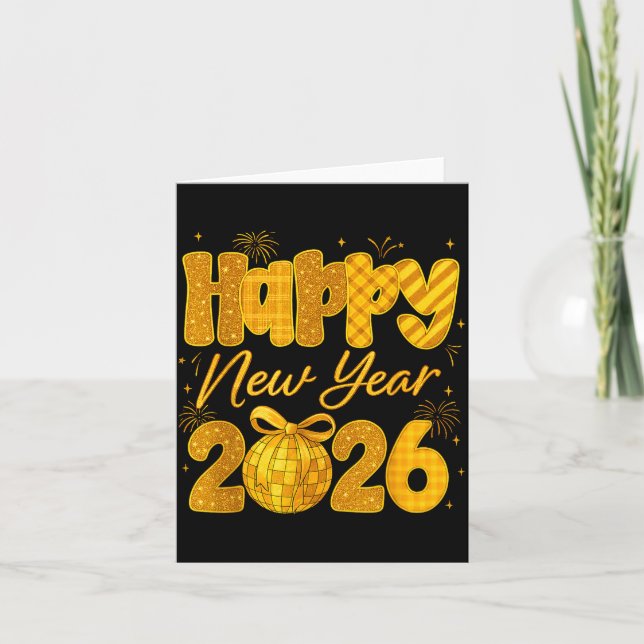 Cartão Happy New Year 2026 Eve Party Gold Family Matching (Frente)