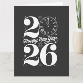 Cartão Happy New Year 2026 Midnight Clock Countdown