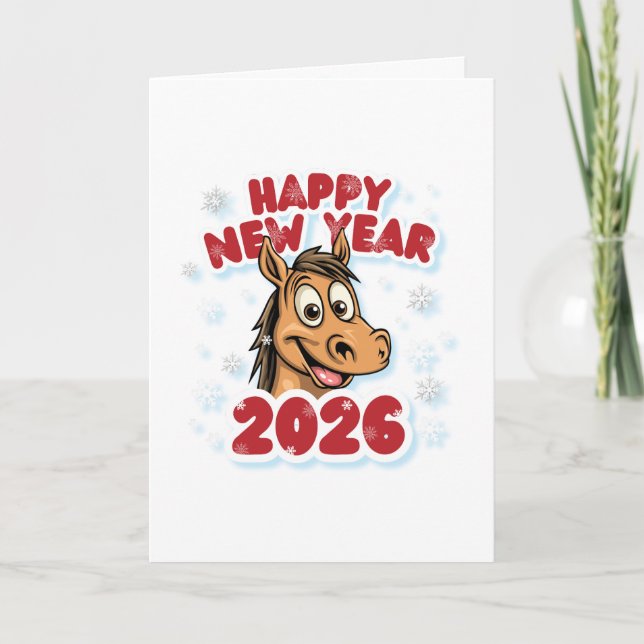 Cartão Happy New Year 2026: Year of the Horse Mascot (Frente)