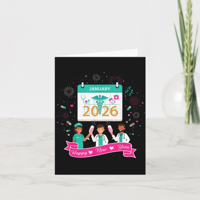 Cartão Happy New Year Nurse Shirt; Cute Medical Staff 202 (Frente)