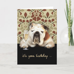 Cartão happy over the hill birthday, humor, bulldog
