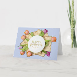 Cartão Happy Passover Card with Tulips & Matzo | Modern