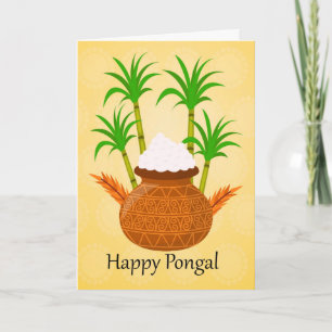 Cartão Happy Pongal, with a Pot Of Rice And Plants