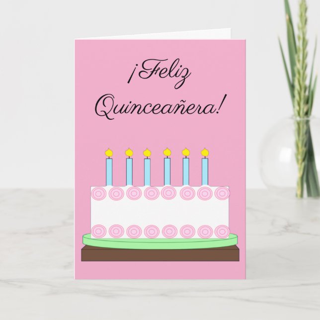 Cartão Happy Quinceañera em espanhol: Vazio rosa (Frente)