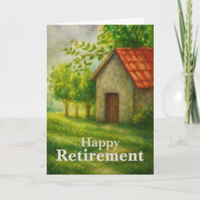 Cartão Happy Retirement Card | Peaceful Cottage Landscape (Frente)