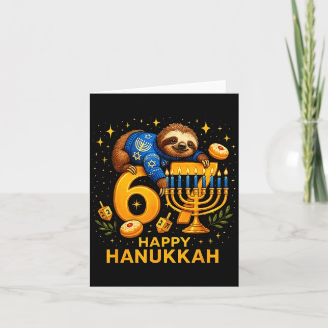 Cartão Happy Six Seven Hanukkah Funny Meme Menorah Sloth  (Frente)