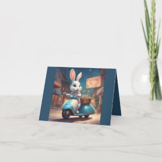 Cartão Happy Spring Bunny on a Scooter