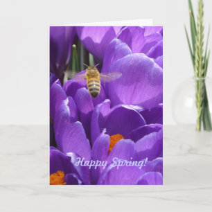 Cartão Happy Spring! "Crocuses and Honey Bee"