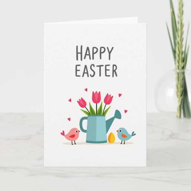 Cartão Happy Spring Flowers Bird Egg Card (Frente)