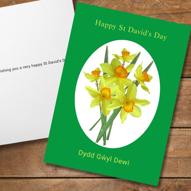 Cartão Happy St David's Day Welsh Daffodils (Add your message inside to personalize.  all text is editable)