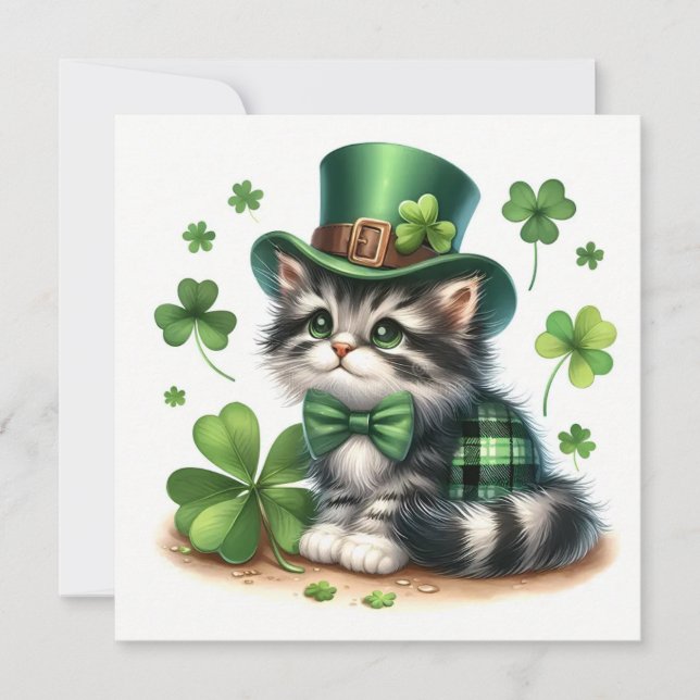Cartão Happy St. Patrick's day cat (Frente)