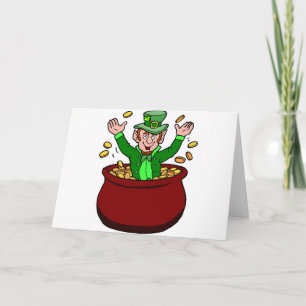 Cartão Happy St Patricks Day Leprechaun Pot Of Gold Coins