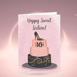 Cartão Happy Sweet Sixteen Fashionable Cake