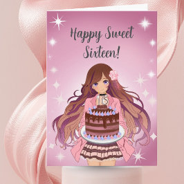 Cartão Happy Sweet Sixteen Teenager Girl with Cake