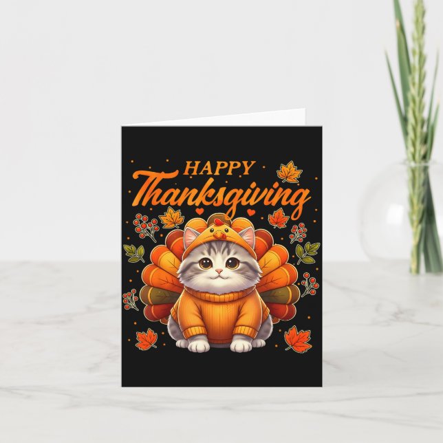 Cartão Happy Thanksgiving Cat Turkey Day Autumn Fall Men  (Frente)