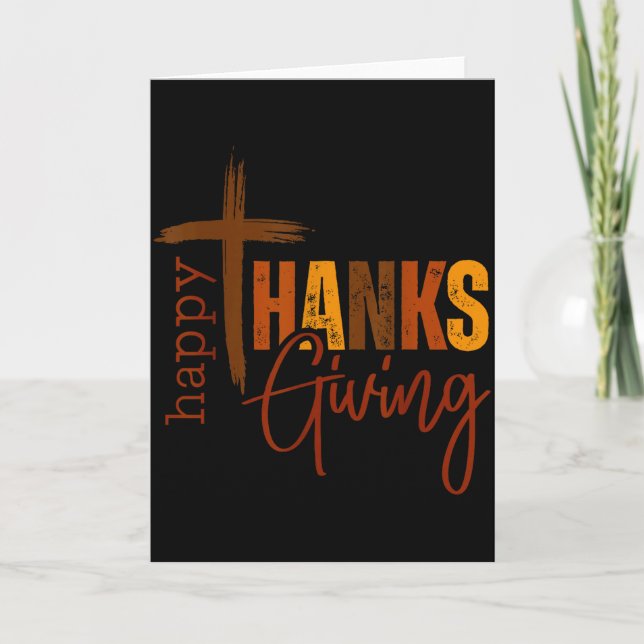 Cartão Happy Thanksgiving Christian Cross Turkey Pumpkin  (Frente)
