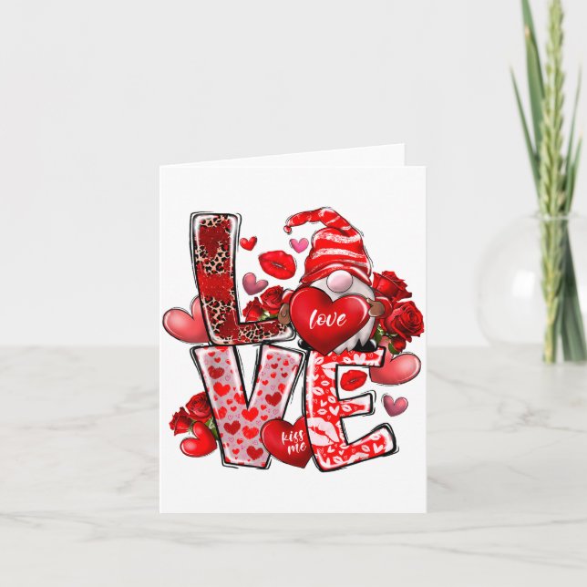 Cartão Happy Valentine Gnome Heart Valentine's Day Couple (Frente)