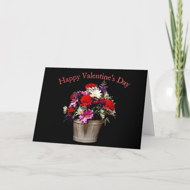 Cartão Happy Valentine’s Day Elegant Floral Bouquet Greet (Frente)