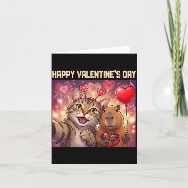Cartão Happy Valentines 2026 Cute Cat Capybara Party Art  (Frente)