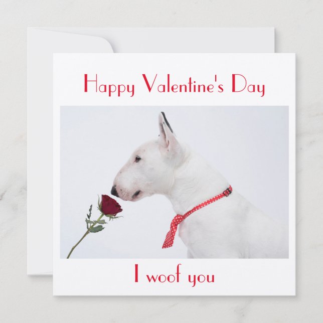 Cartão Happy Valentine's Day Bull Terrier with a Rose (Frente)