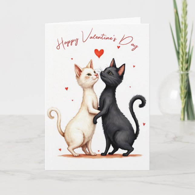 Cartão Happy Valentine's Day Cats Dancing (Frente)