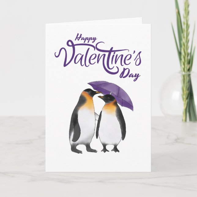 Cartão Happy Valentine's Day Cute Penguins (Frente)