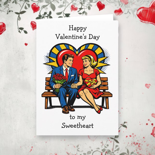 Cartão Happy Valentine's Day | Retro Pop Art Vintage (Criador carregado)