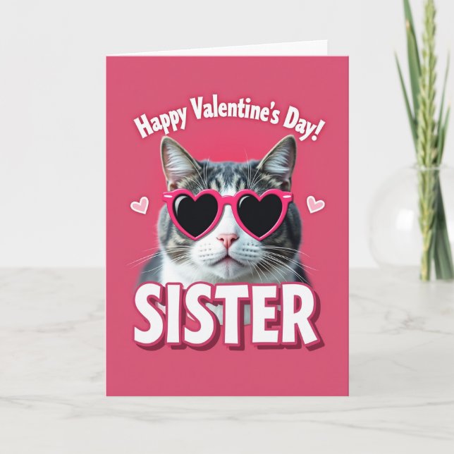 Cartão Happy Valentines Day Sister Cat Card (Frente)